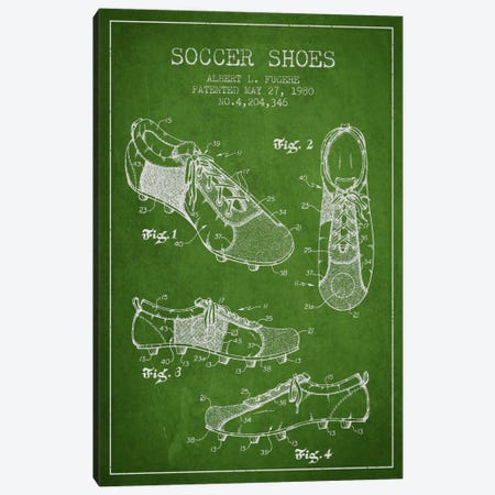 Soccer Shoe Green Patent Blueprint Canvas Print #ADP2231} by Aged Pixel Art Print