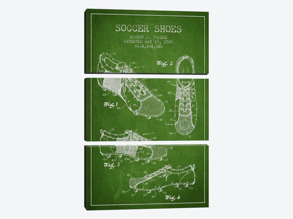 Soccer Shoe Green Patent Blueprint by Aged Pixel 3-piece Canvas Art Print