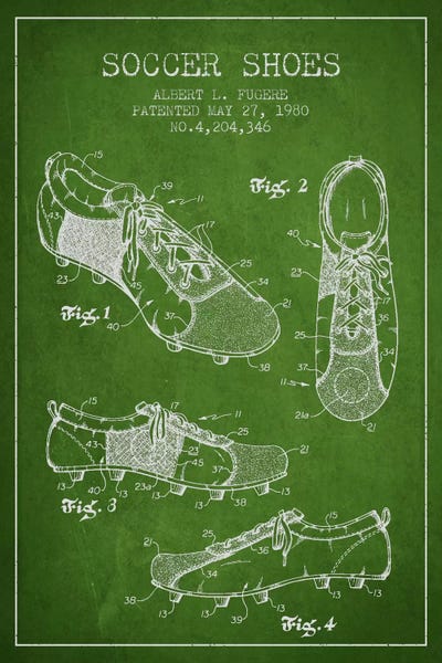 Soccer: Soccer Shoe Green Patent Blueprint by Aged Pixel
