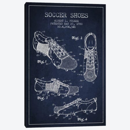 Soccer Shoe Navy Blue Patent Blueprint Canvas Print #ADP2232} by Aged Pixel Art Print