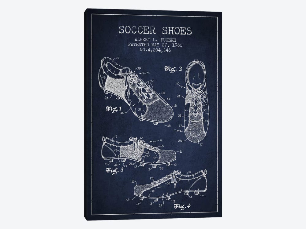 Soccer Shoe Navy Blue Patent Blueprint by Aged Pixel 1-piece Canvas Wall Art