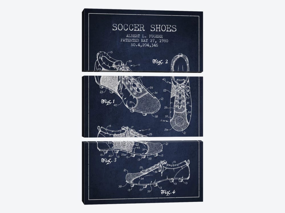 Soccer Shoe Navy Blue Patent Blueprint 3-piece Canvas Wall Art