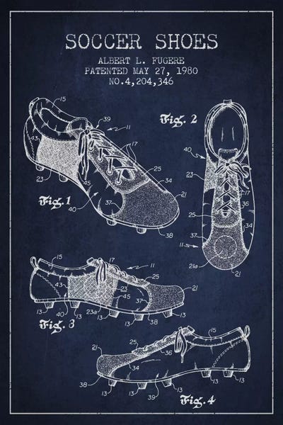 Sports Blueprints: Soccer Shoe Navy Blue Patent Blueprint by Aged Pixel