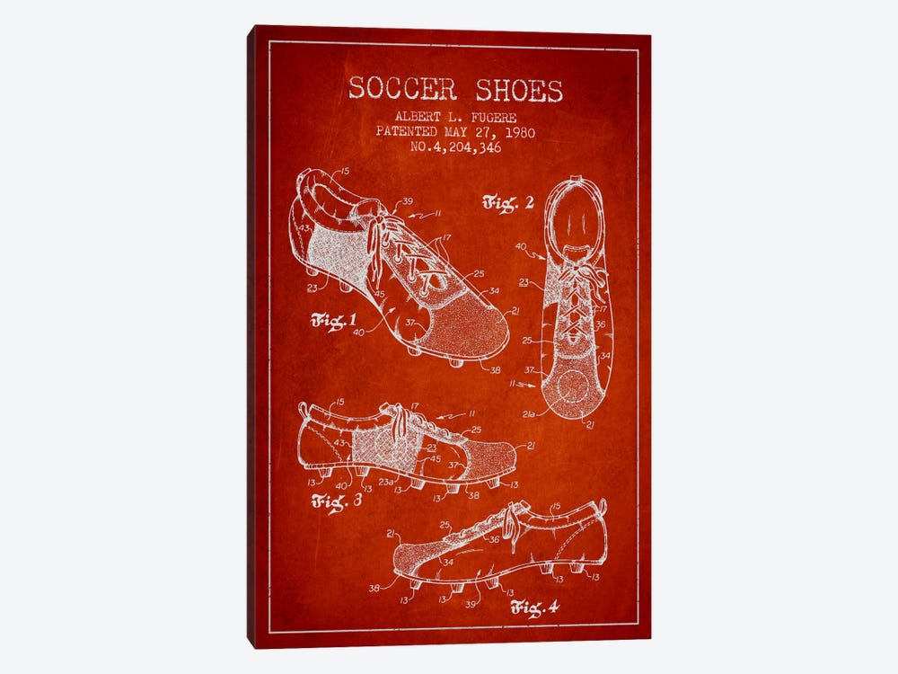 Soccer Shoe Red Patent Blueprint by Aged Pixel 1-piece Canvas Art Print