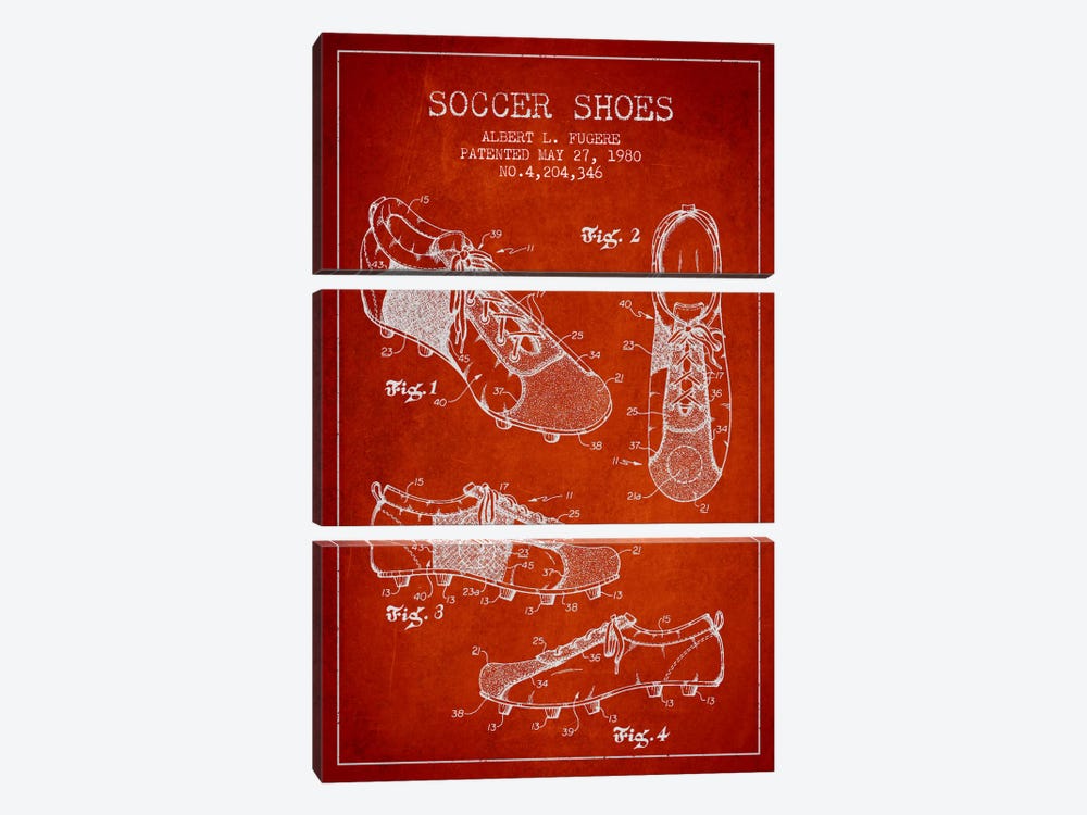 Soccer Shoe Red Patent Blueprint by Aged Pixel 3-piece Canvas Print