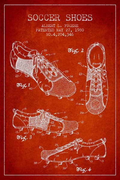 Sports Blueprints: Soccer Shoe Red Patent Blueprint by Aged Pixel