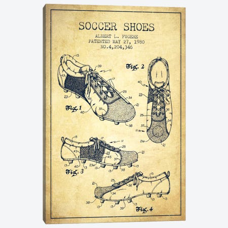 Soccer Shoe Vintage Patent Blueprint Canvas Print #ADP2234} by Aged Pixel Canvas Artwork
