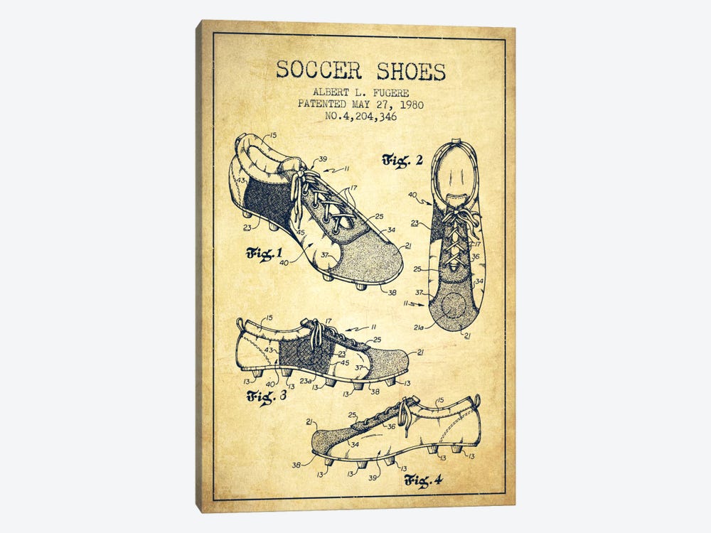 Soccer Shoe Vintage Patent Blueprint by Aged Pixel 1-piece Canvas Wall Art