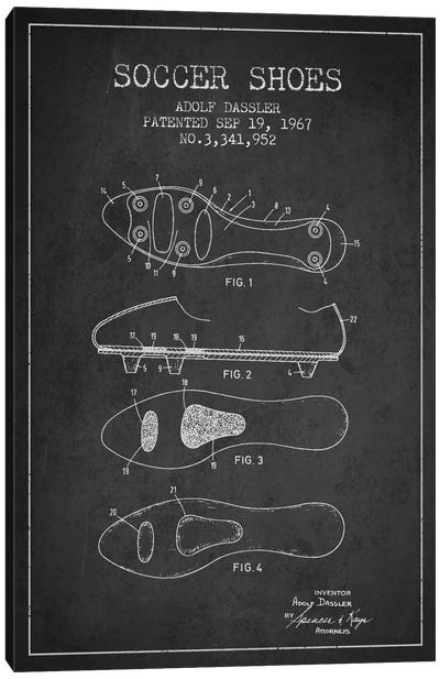 Soccer Shoe Charcoal Patent Blueprint Canvas Art Print - Soccer Art
