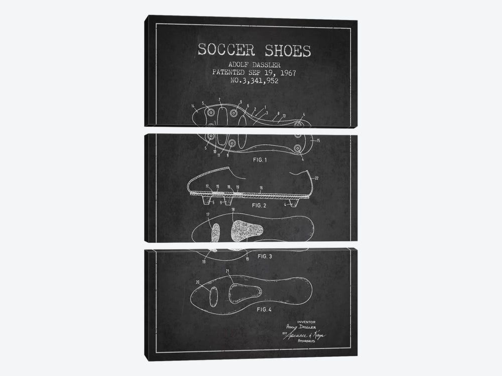 Soccer Shoe Charcoal Patent Blueprint by Aged Pixel 3-piece Canvas Art Print
