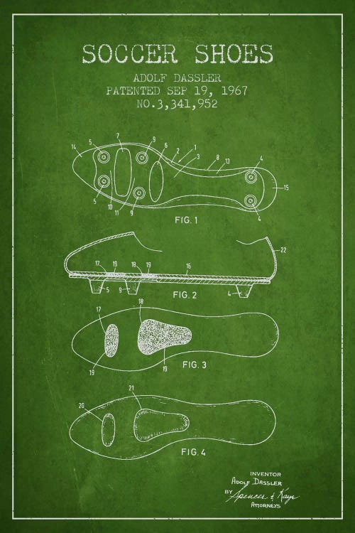 Soccer Shoe Green Patent Blueprint by Aged Pixel wall art