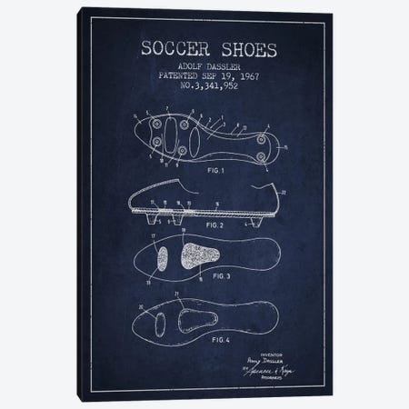 Soccer Shoe Navy Blue Patent Blueprint Canvas Print #ADP2237} by Aged Pixel Canvas Art