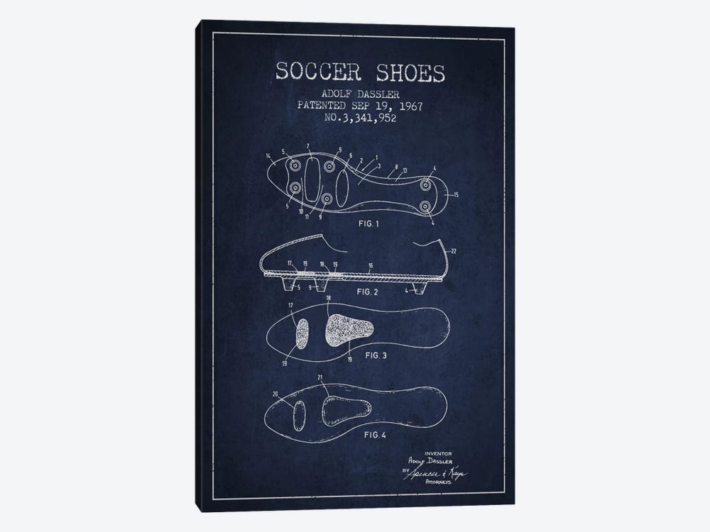 Soccer Shoe Navy Blue Patent Blueprint by Aged Pixel 1-piece Art Print