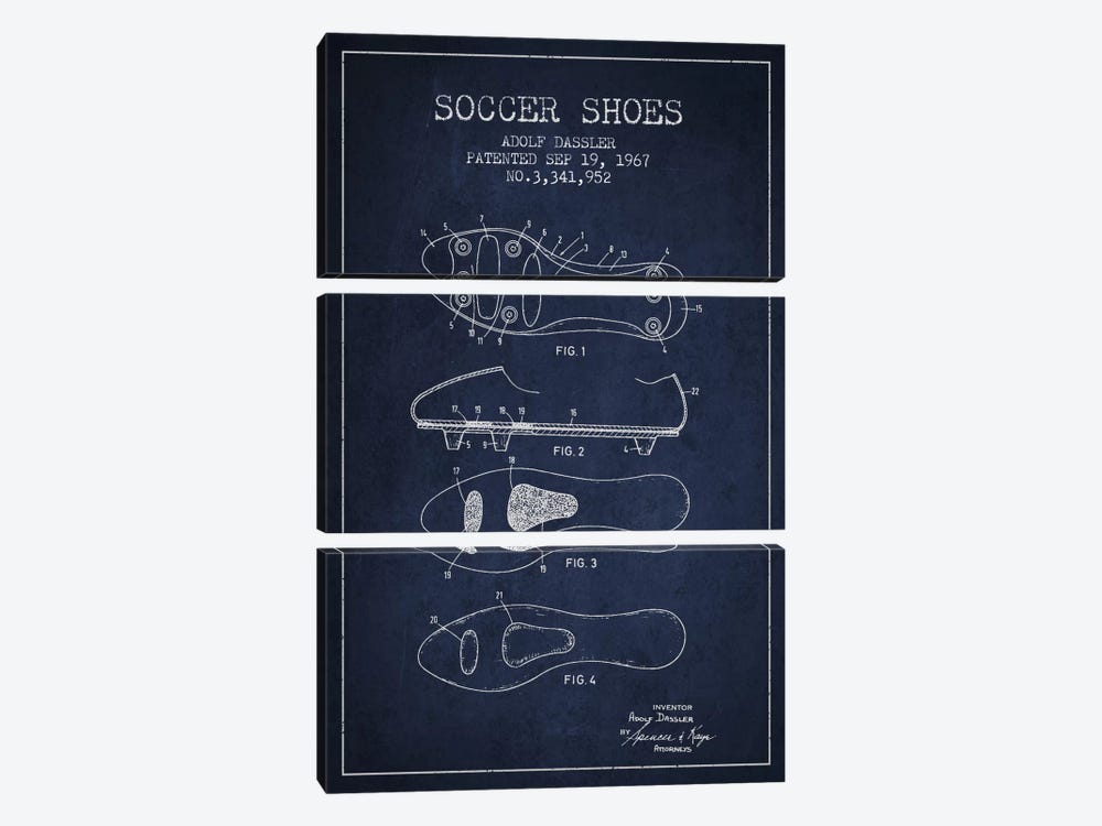 Soccer Shoe Navy Blue Patent Blueprint by Aged Pixel 3-piece Canvas Art Print