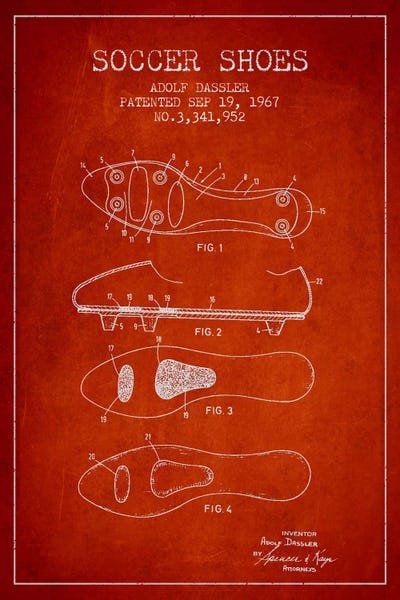 Sports Blueprints: Soccer Shoe Red Patent Blueprint by Aged Pixel