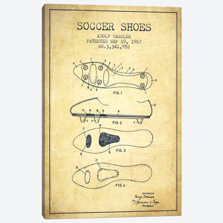 Soccer Shoe Vintage Patent Blueprint Canvas Print #ADP2239} by Aged Pixel Art Print