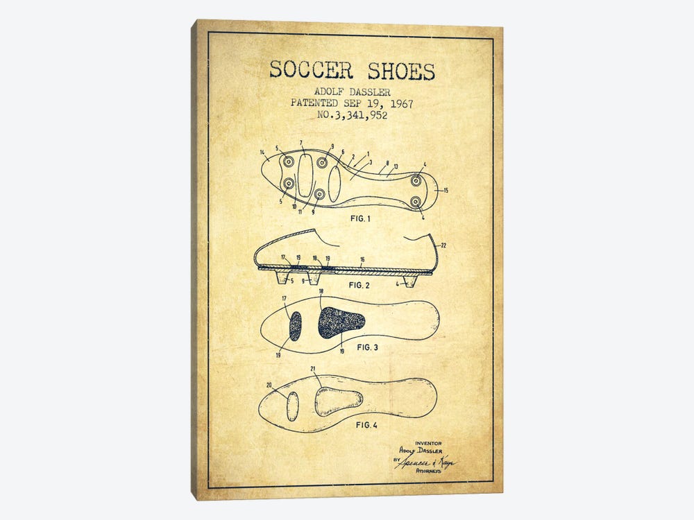 Soccer Shoe Vintage Patent Blueprint 1-piece Canvas Print