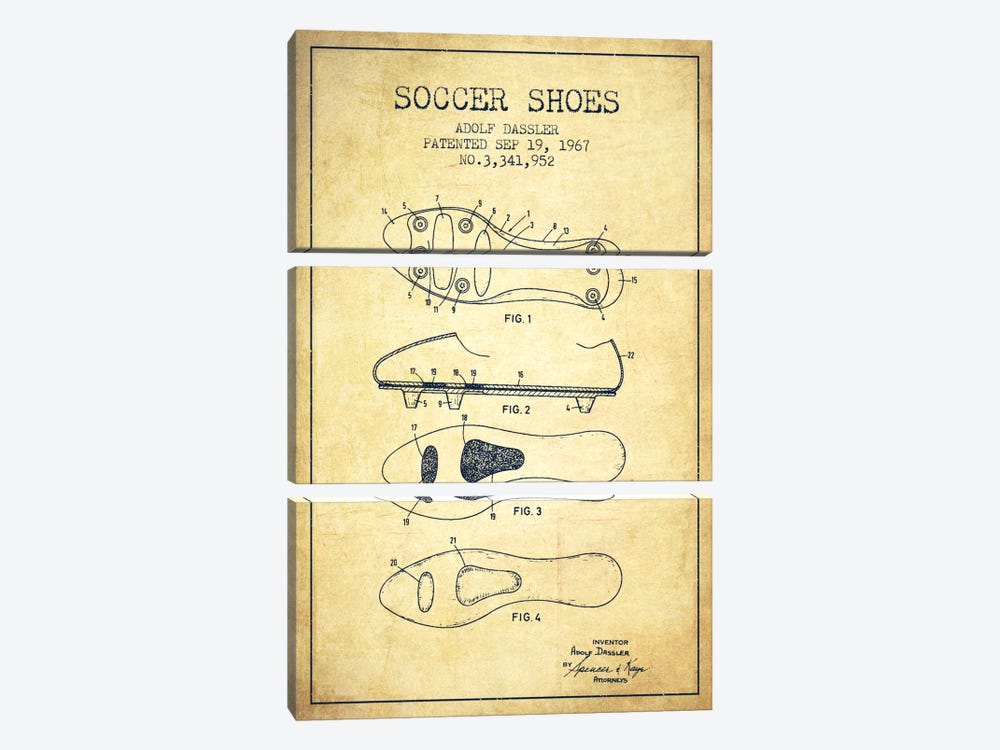 Soccer Shoe Vintage Patent Blueprint 3-piece Art Print
