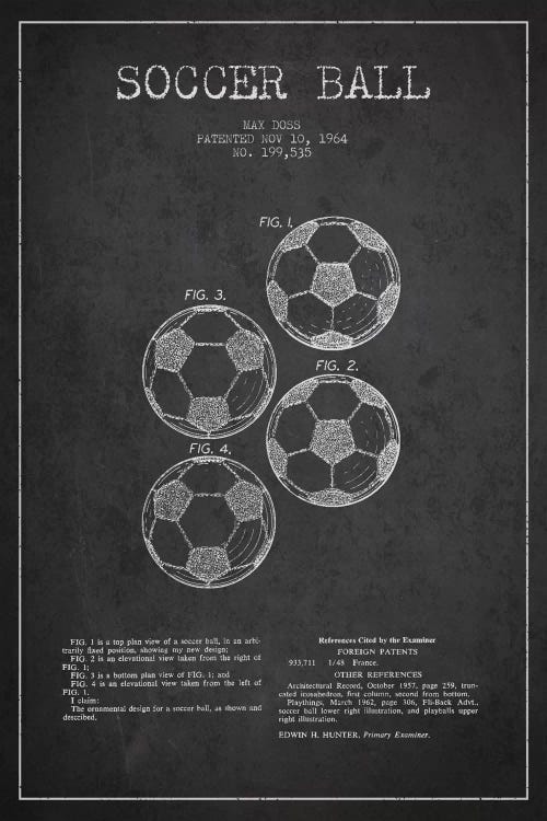 Soccer Ball Charcoal Patent Blueprint