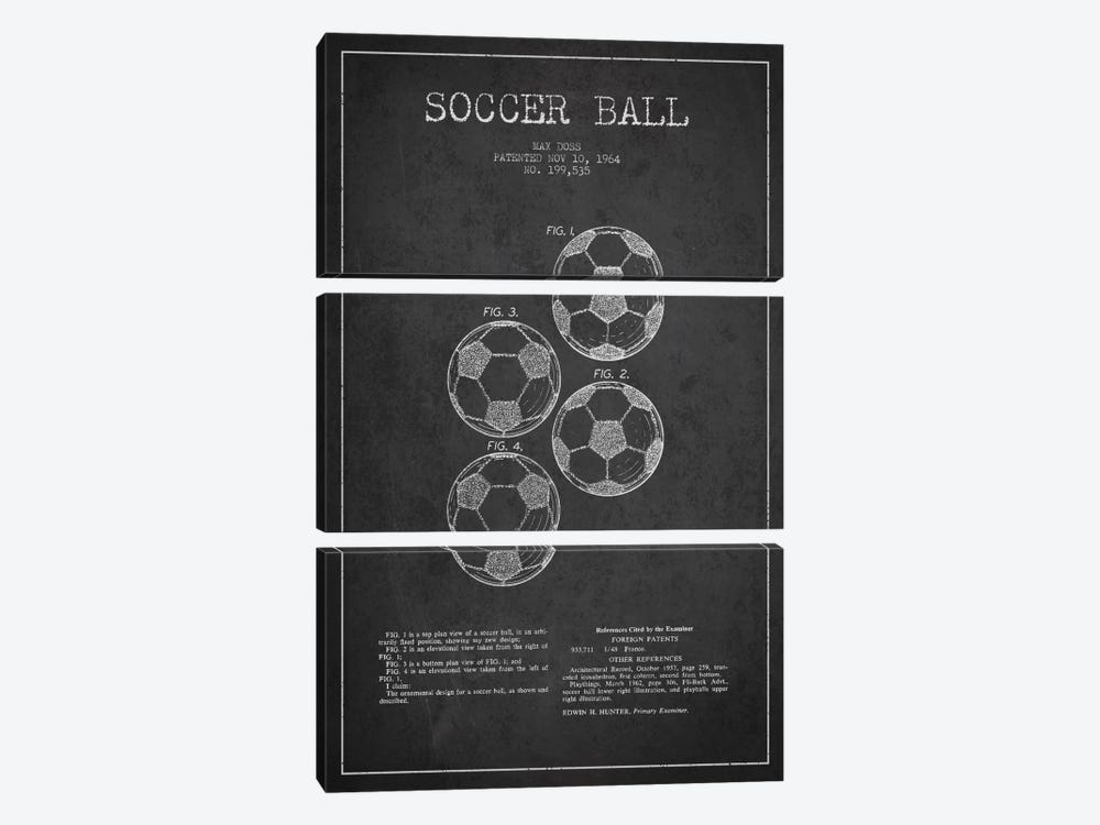 Soccer Ball Charcoal Patent Blueprint by Aged Pixel 3-piece Canvas Art Print