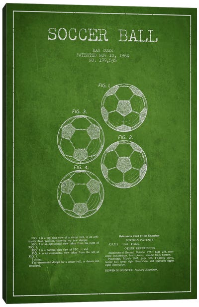 Soccer Ball Green Patent Blueprint Canvas Art Print - Sports Blueprints