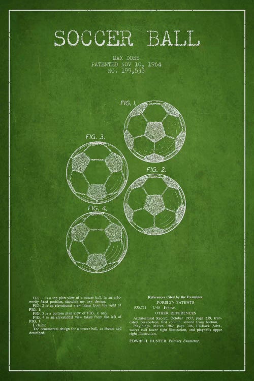 Soccer Ball Green Patent Blueprint by Aged Pixel wall art