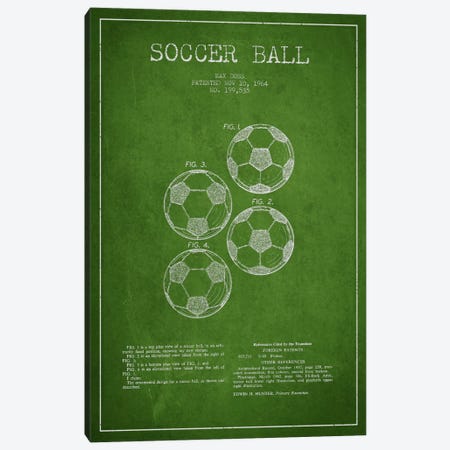 Soccer Ball Green Patent Blueprint Canvas Print #ADP2241} by Aged Pixel Canvas Artwork