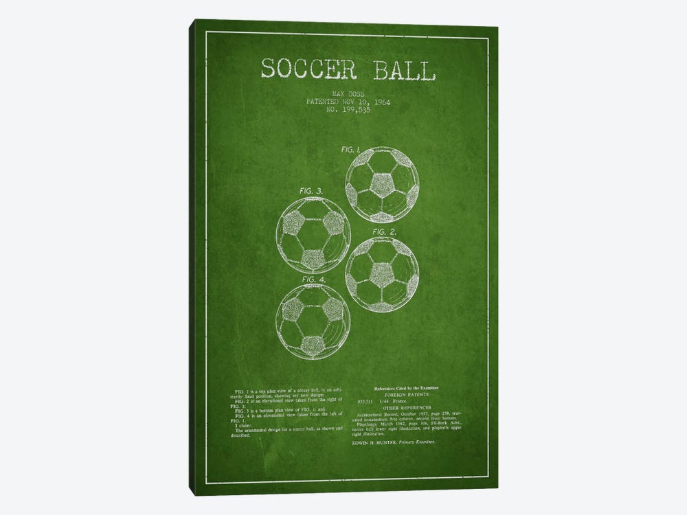 Soccer Ball Green Patent Blueprint by Aged Pixel 1-piece Canvas Wall Art