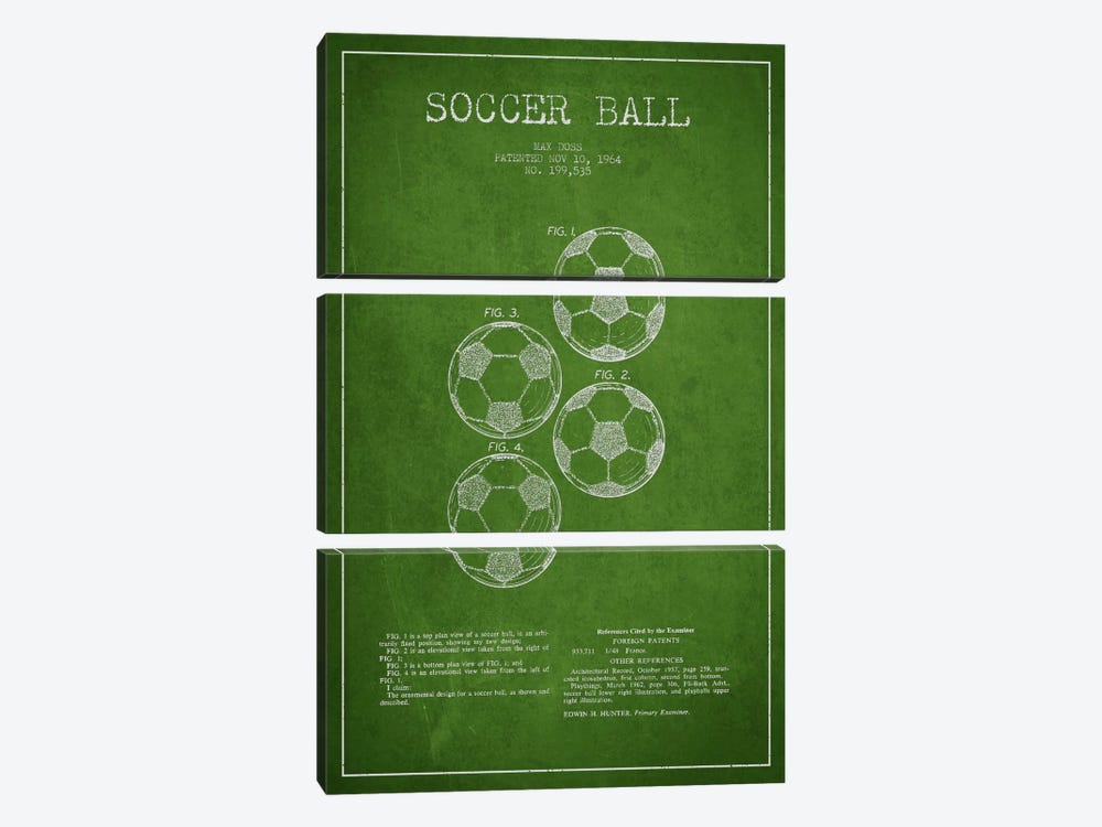 Soccer Ball Green Patent Blueprint by Aged Pixel 3-piece Canvas Artwork