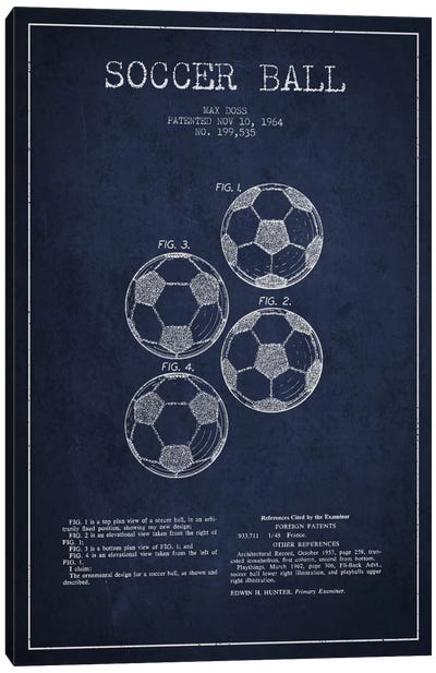 Soccer Ball Navy Blue Patent Blueprint Canvas Art Print - Gym Art