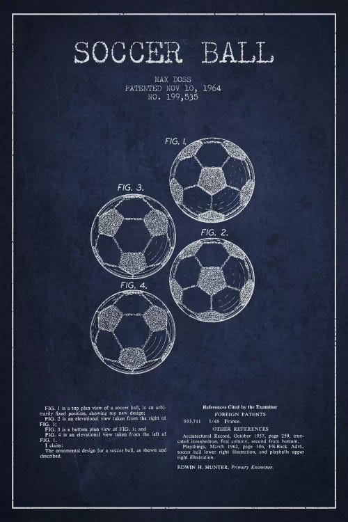 Soccer Ball Navy Blue Patent Blueprint by Aged Pixel wall art