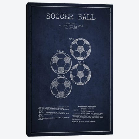 Soccer Ball Navy Blue Patent Blueprint Canvas Print #ADP2242} by Aged Pixel Canvas Wall Art