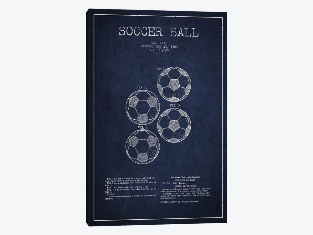 Soccer Ball Navy Blue Patent Blueprint by Aged Pixel 1-piece Canvas Art Print