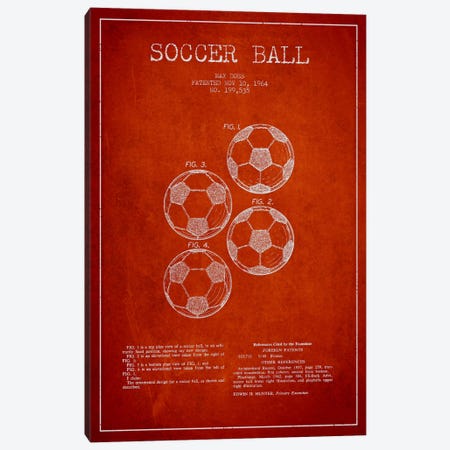 Soccer Ball Red Patent Blueprint Canvas Print #ADP2243} by Aged Pixel Canvas Art