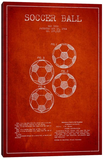 Soccer Ball Red Patent Blueprint Canvas Art Print - Aged Pixel: Sports