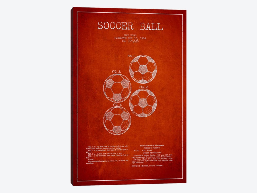 Soccer Ball Red Patent Blueprint 1-piece Canvas Art