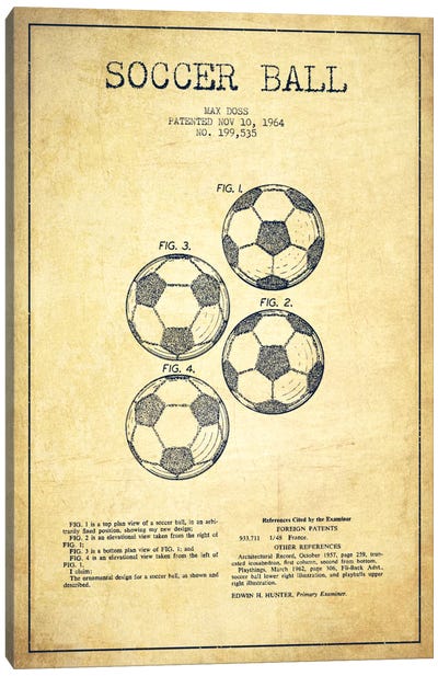 Soccer Ball Vintage Patent Blueprint Canvas Art Print - Sports Fanatics