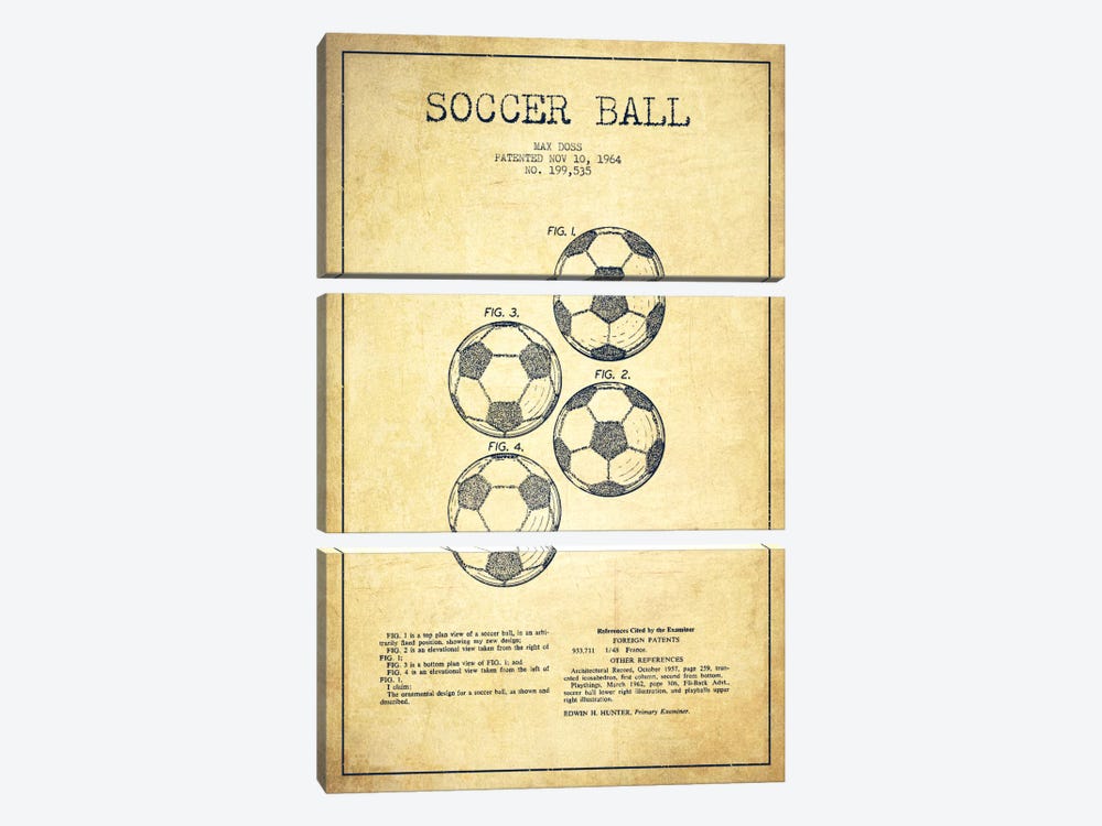 Soccer Ball Vintage Patent Blueprint 3-piece Art Print