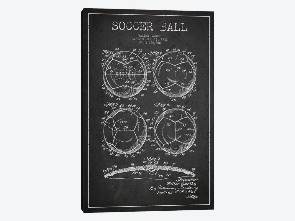 Bartky Soccer Ball Charcoal Patent Blueprint by Aged Pixel 1-piece Canvas Artwork