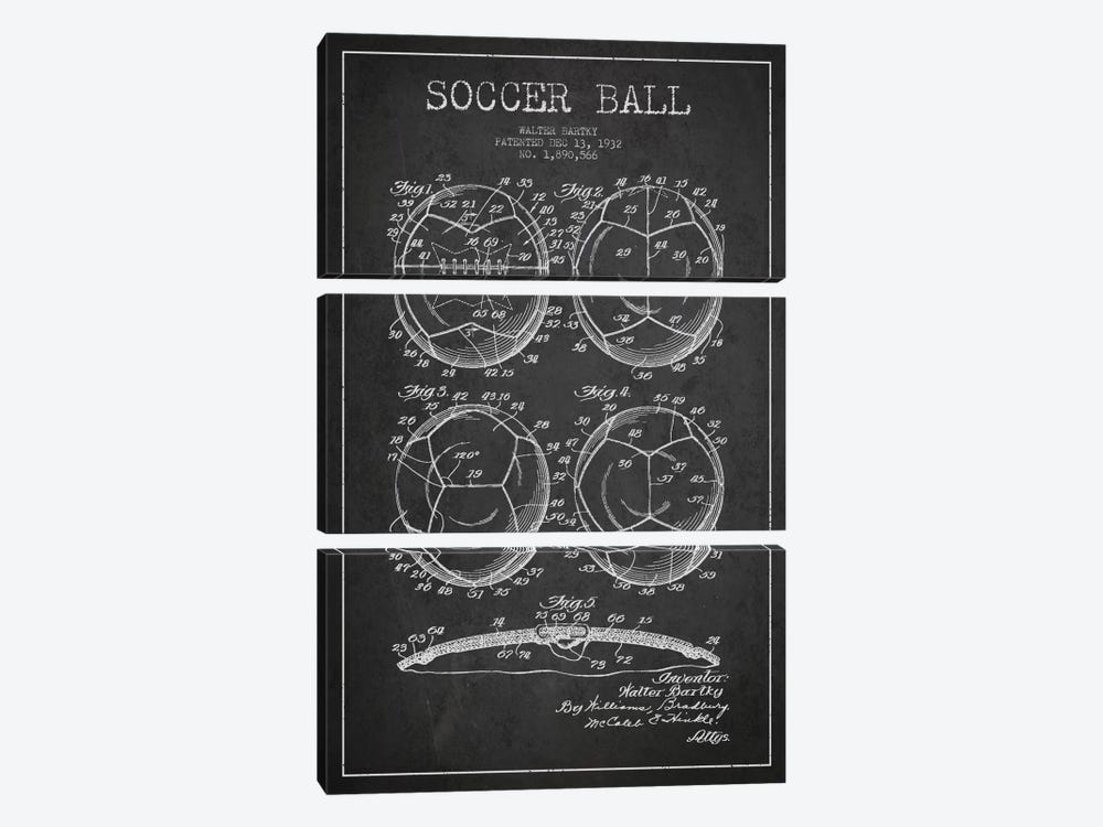Bartky Soccer Ball Charcoal Patent Blueprint by Aged Pixel 3-piece Canvas Wall Art