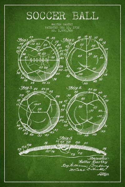 Bartky Soccer Ball Green Patent Blueprint by Aged Pixel framed canvas print