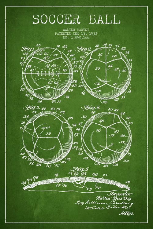 Bartky Soccer Ball Green Patent Blueprint