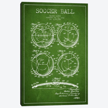Bartky Soccer Ball Green Patent Blueprint Canvas Print #ADP2246} by Aged Pixel Canvas Print