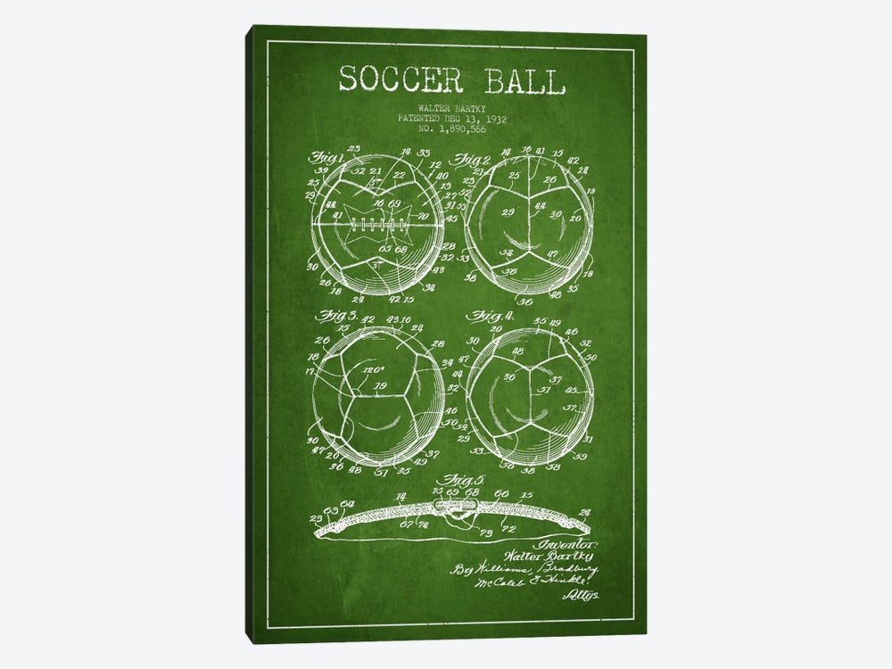 Bartky Soccer Ball Green Patent Blueprint by Aged Pixel 1-piece Art Print