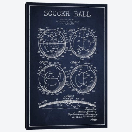 Bartky Soccer Ball Navy Blue Patent Blueprint Canvas Print #ADP2247} by Aged Pixel Canvas Art Print