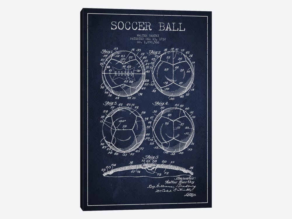 Bartky Soccer Ball Navy Blue Patent Blueprint by Aged Pixel 1-piece Canvas Artwork
