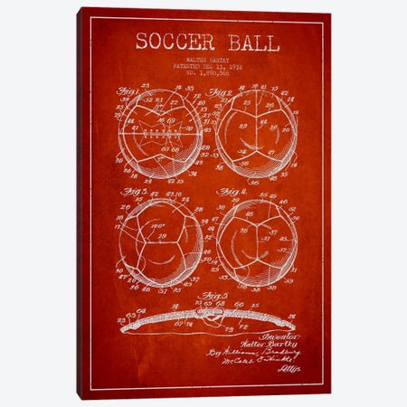 Bartky Soccer Ball Red Patent Blueprint Canvas Print #ADP2248} by Aged Pixel Canvas Art