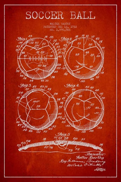 Sports Blueprints: Bartky Soccer Ball Red Patent Blueprint by Aged Pixel
