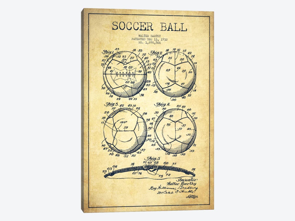 Bartky Soccer Ball Vintage Patent Blueprint by Aged Pixel 1-piece Canvas Wall Art
