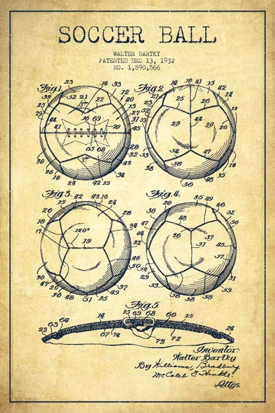 Soccer: Bartky Soccer Ball Vintage Patent Blueprint by Aged Pixel